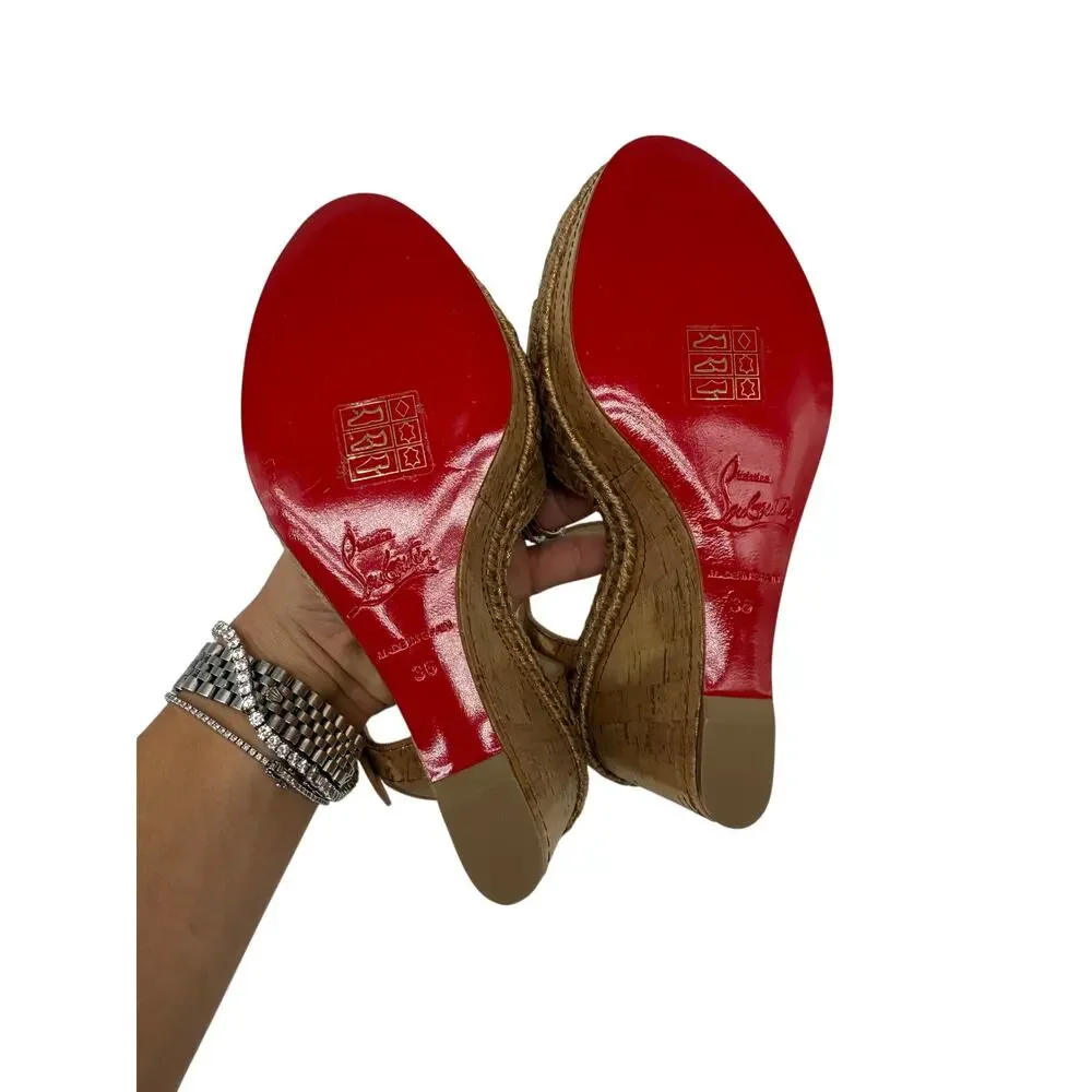 Christian Louboutin Almeria 120 Liege Gold Cork Wedge Sandals Women's Size 36
